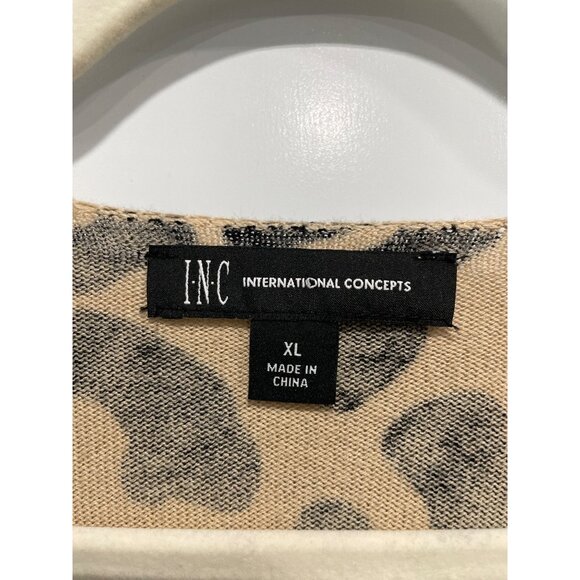 INC International Concepts Sweater Size XL Leopard V Neck Tan Black Animal Print - Picture 3 of 8
